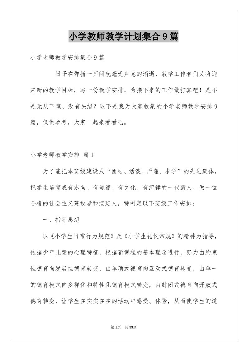 小学教师教学计划集合9篇范本