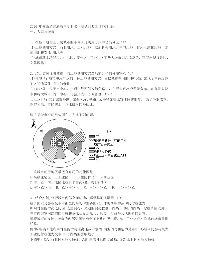 安徽省学业水平测试纲要-地理2-城市