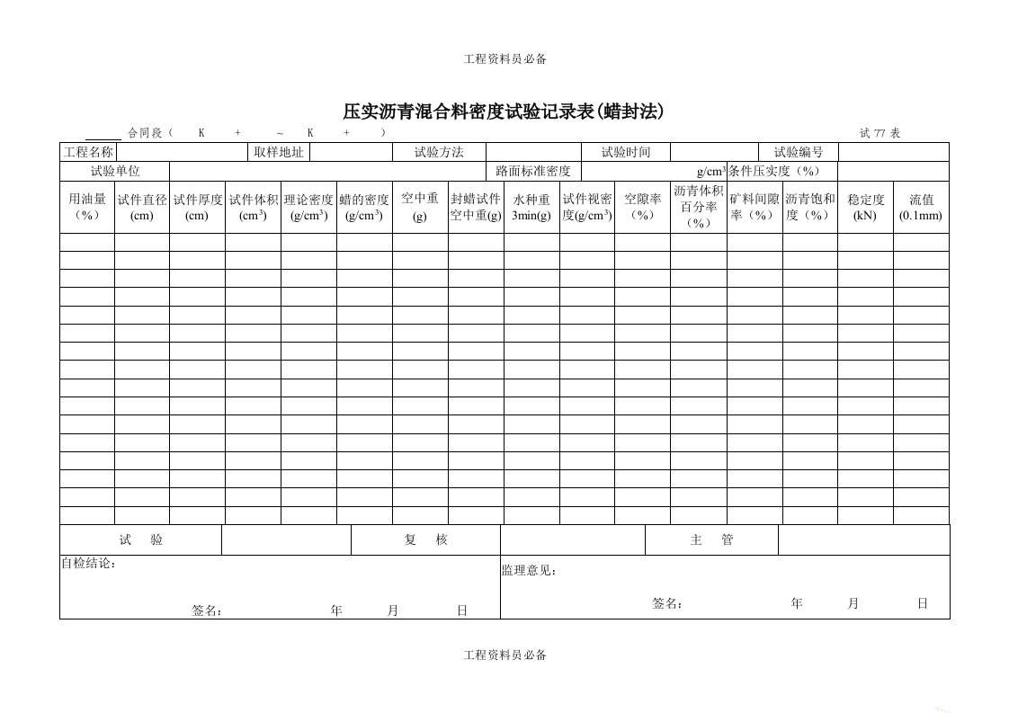 试77表