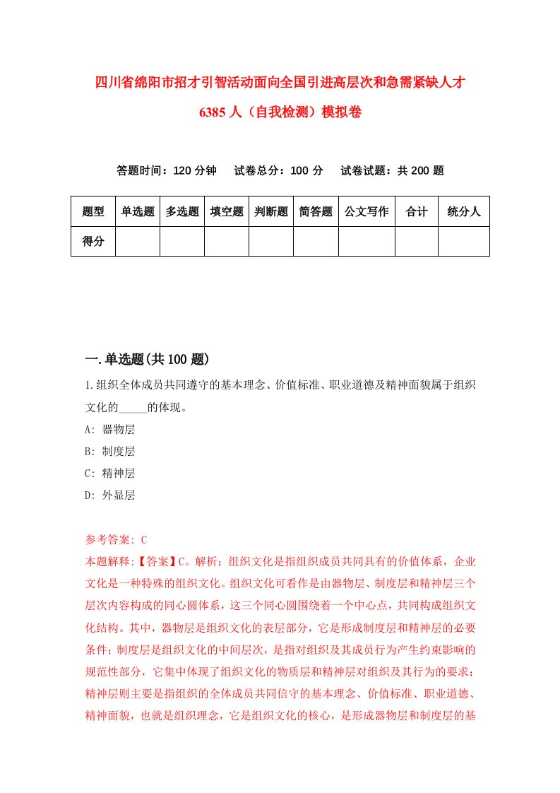 四川省绵阳市招才引智活动面向全国引进高层次和急需紧缺人才6385人自我检测模拟卷第2套