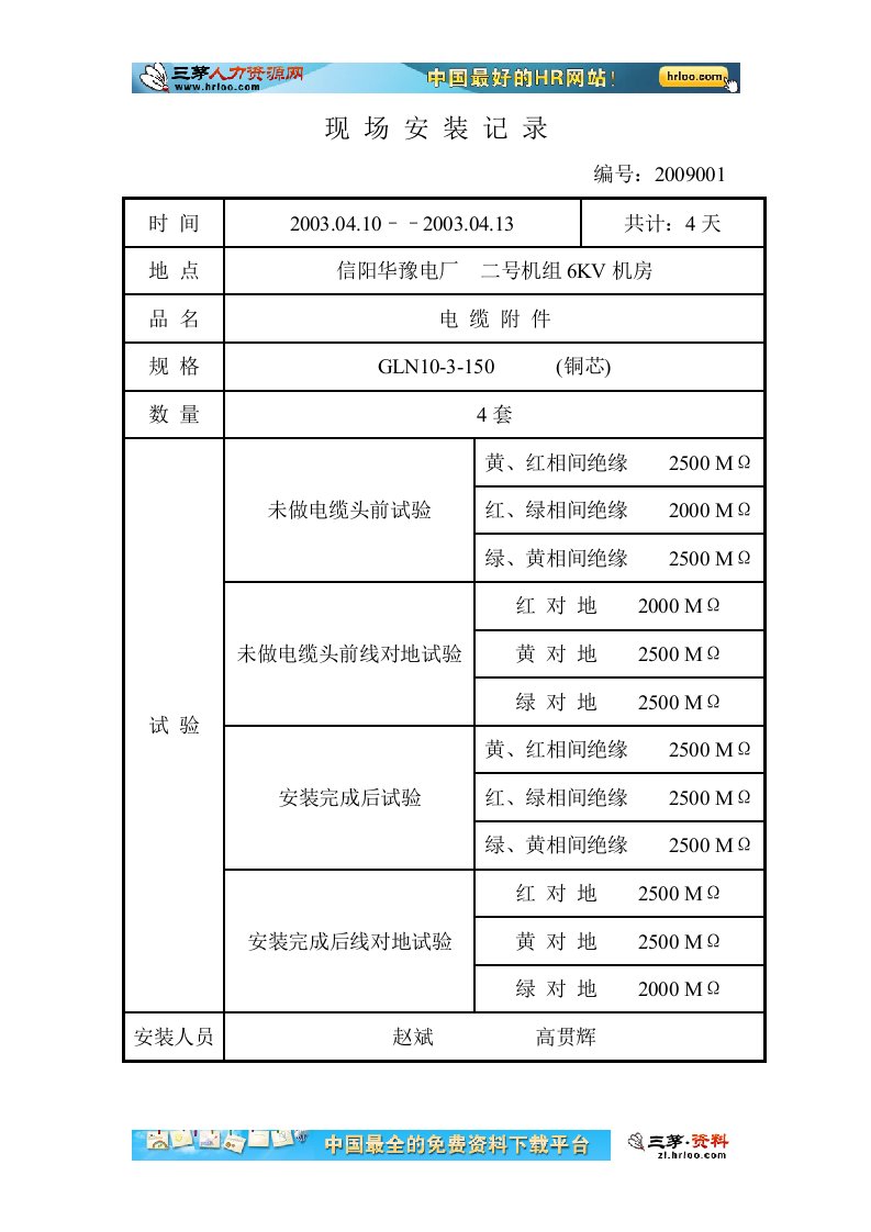 《现场安装记录》word版