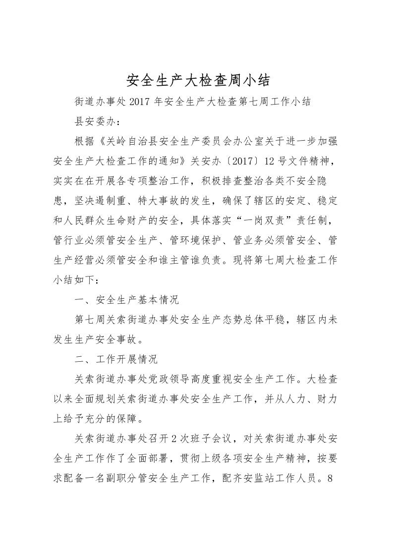 2022安全生产大检查周小结