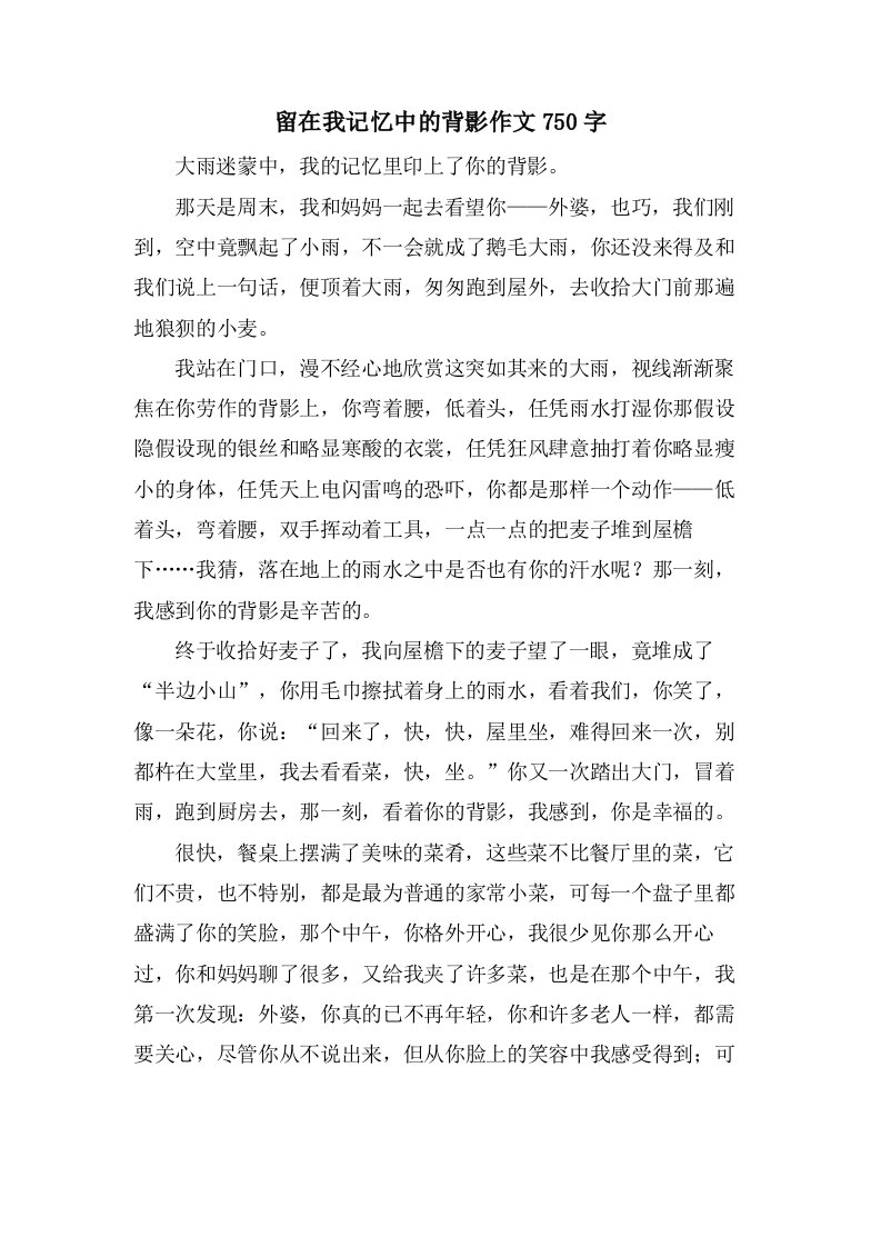 留在我记忆中的背影作文750字