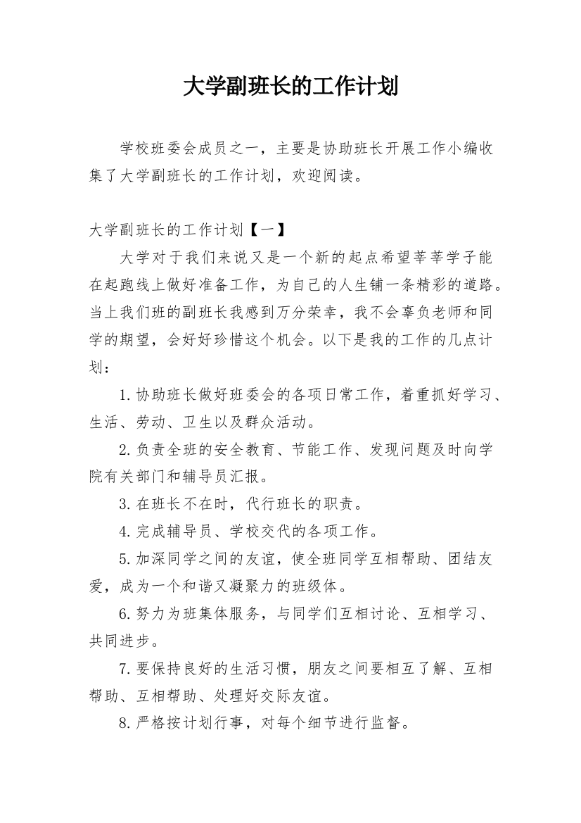 大学副班长的工作计划_3