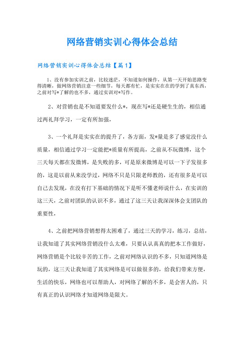 网络营销实训心得体会总结