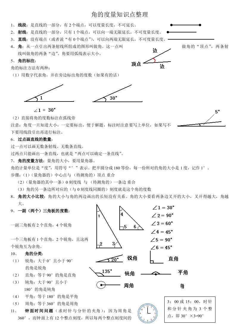 角的度量知识点整理