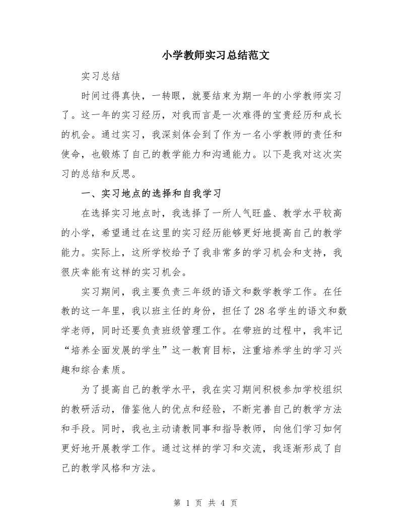 小学教师实习总结范文