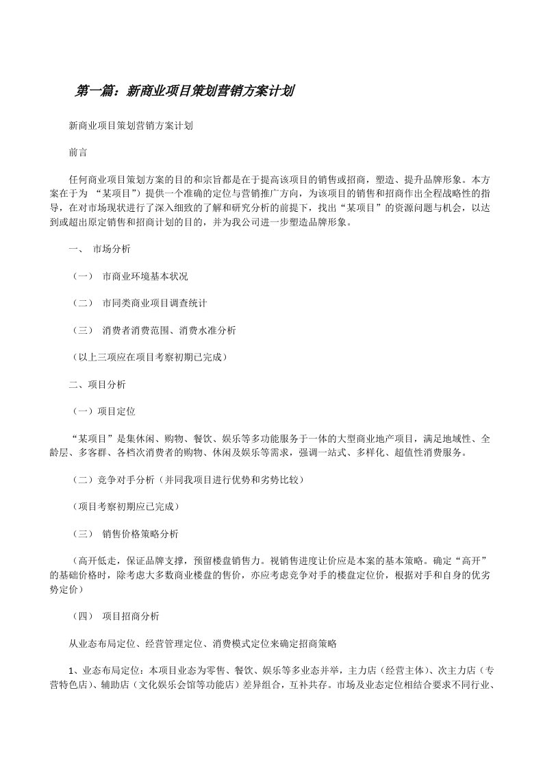 新商业项目策划营销方案计划[修改版]