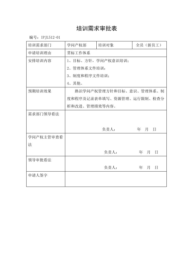 培训需求审批表