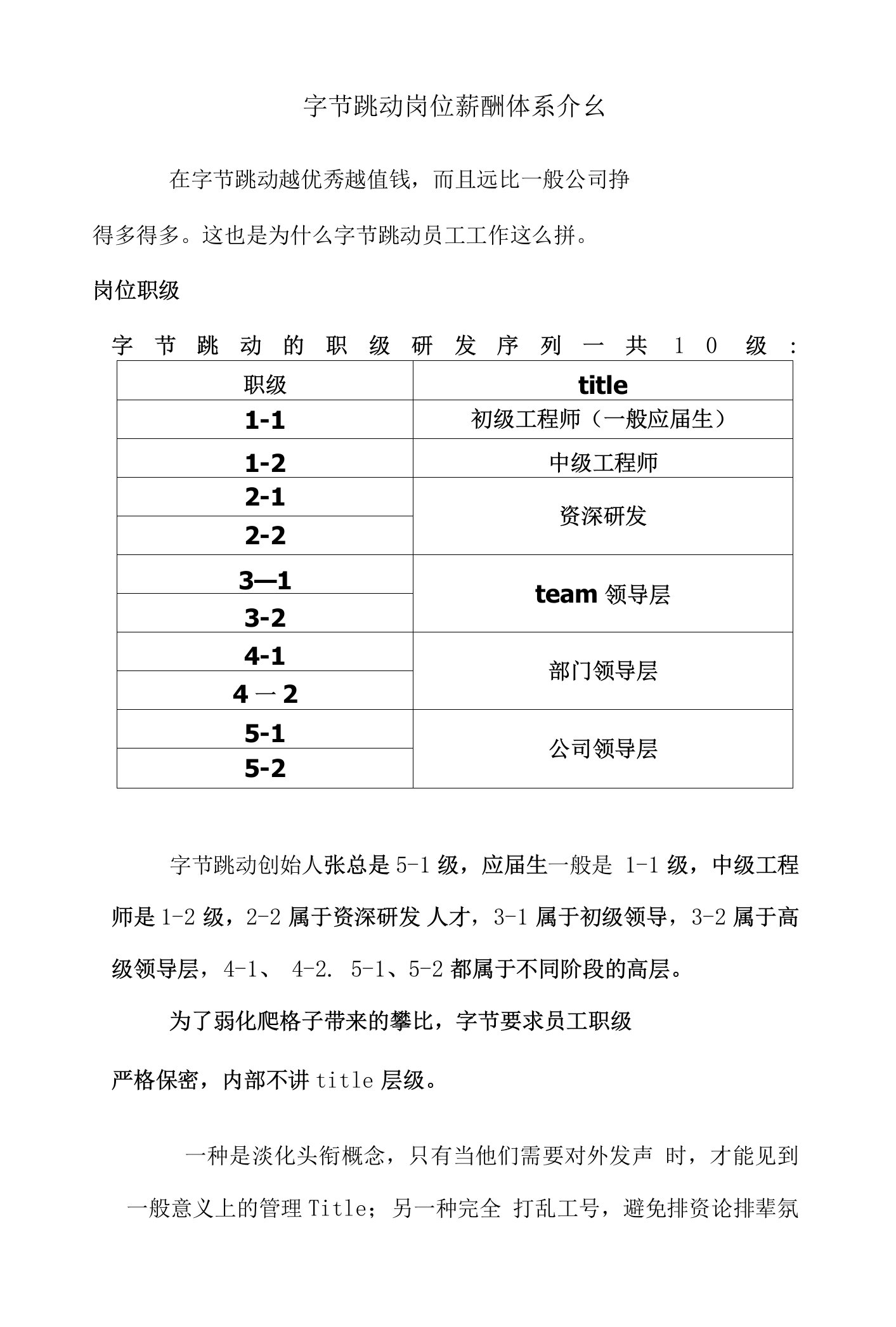 字节跳动岗位薪酬体系介绍