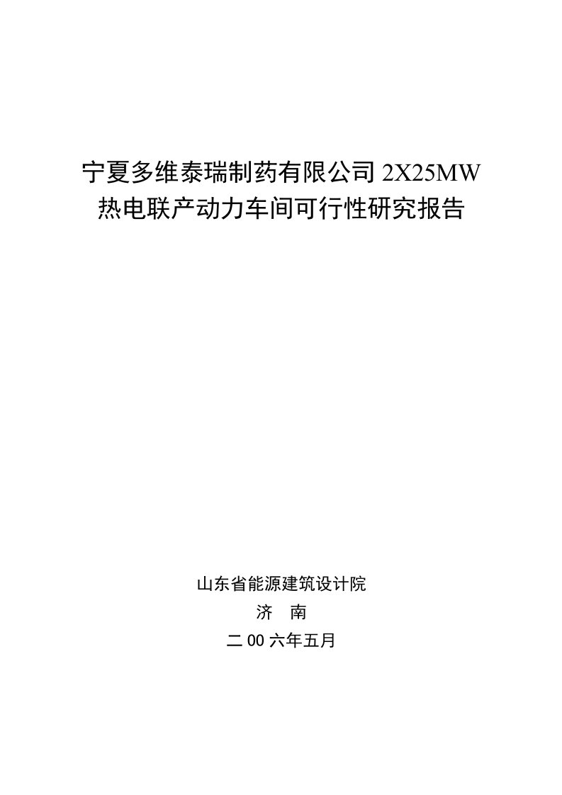 宁夏多维药业有限公司热电联产项目可研报告