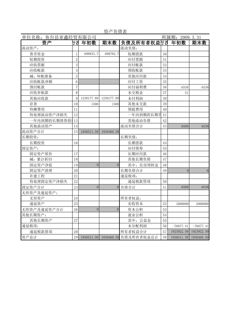 一般纳税人财务报表模板