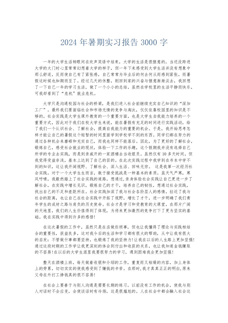 实习报告2024年暑期实习报告3000字