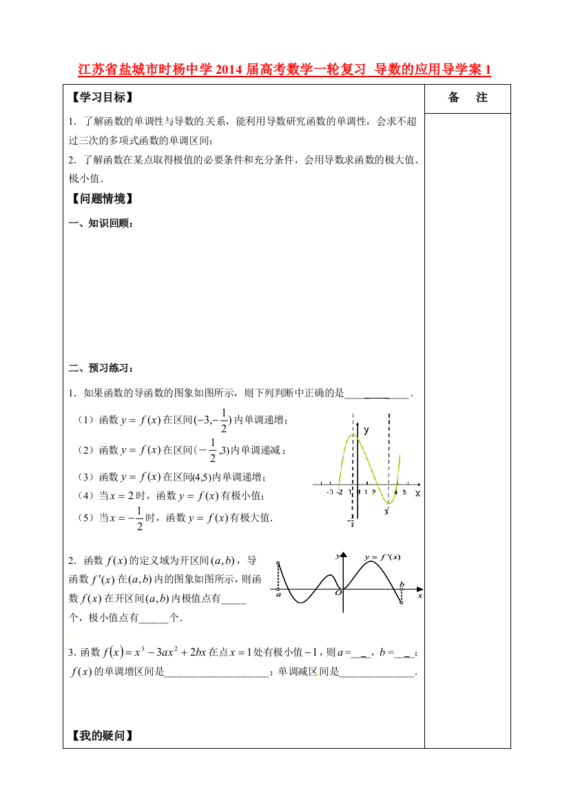 江苏省盐城市时杨中学2014届高考数学一轮复习