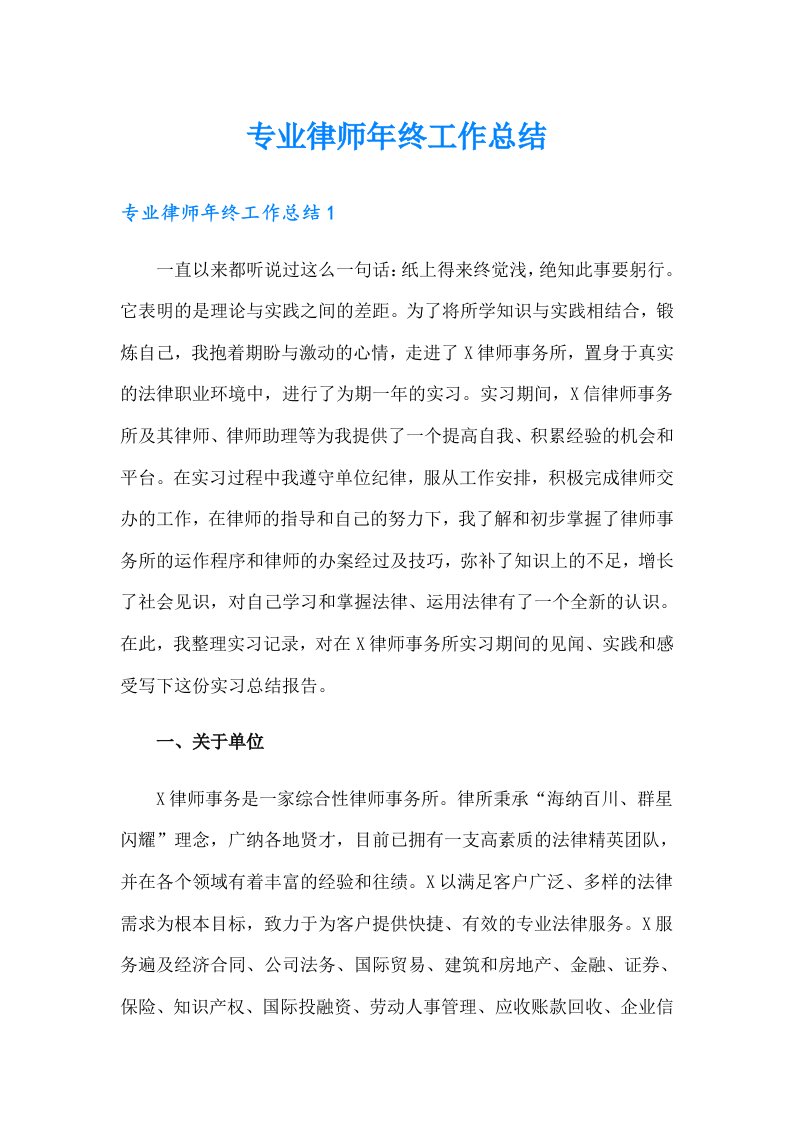 专业律师年终工作总结