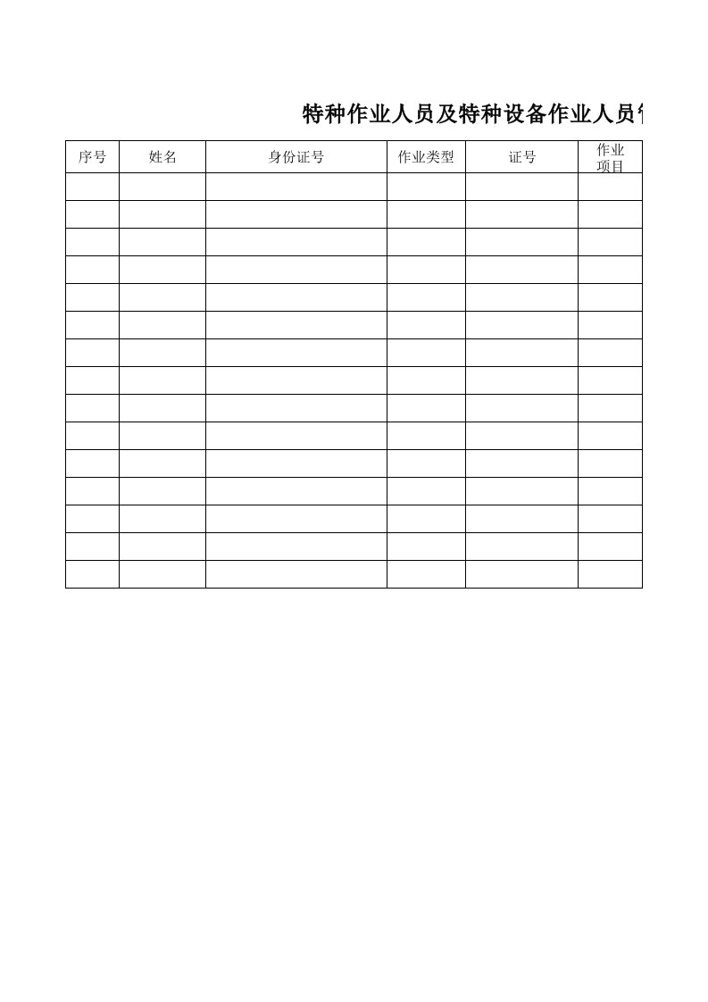 特种作业人员及特种设备作业人员管理台账