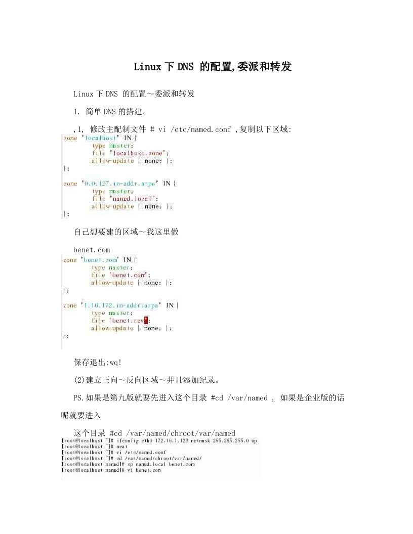 Linux下DNS的配置,委派和转发