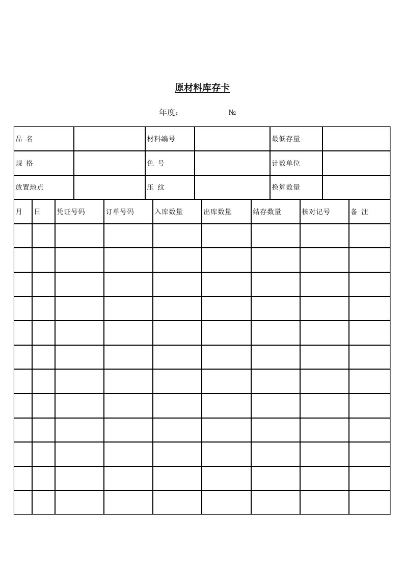 公司原材料库存管理卡