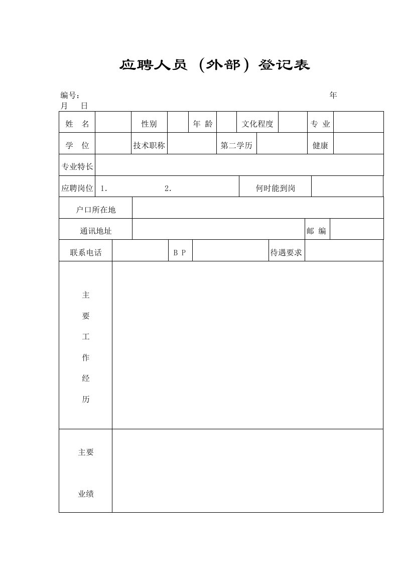 员工管理-应聘人员外部登记表