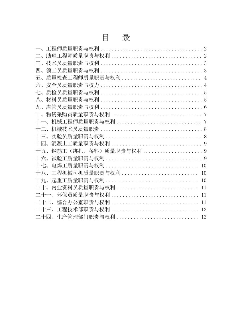 各部门人员质量职责与权力