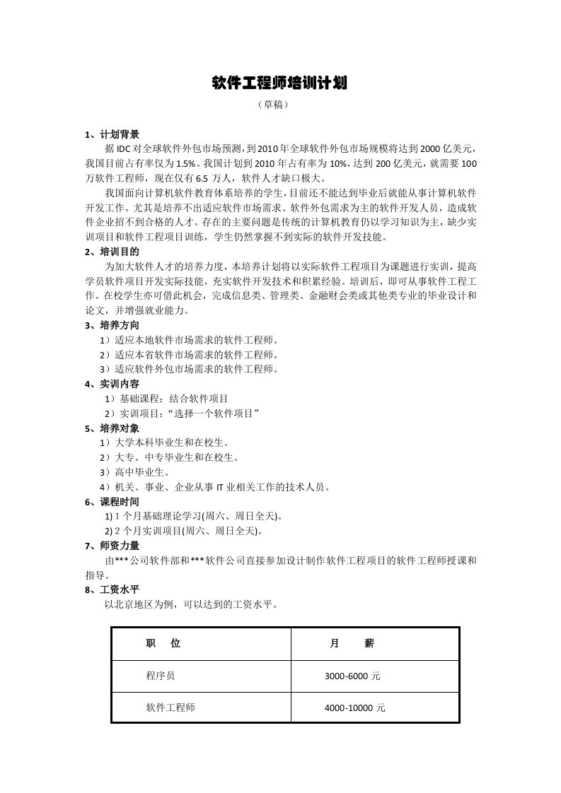 软件工程师培训计划