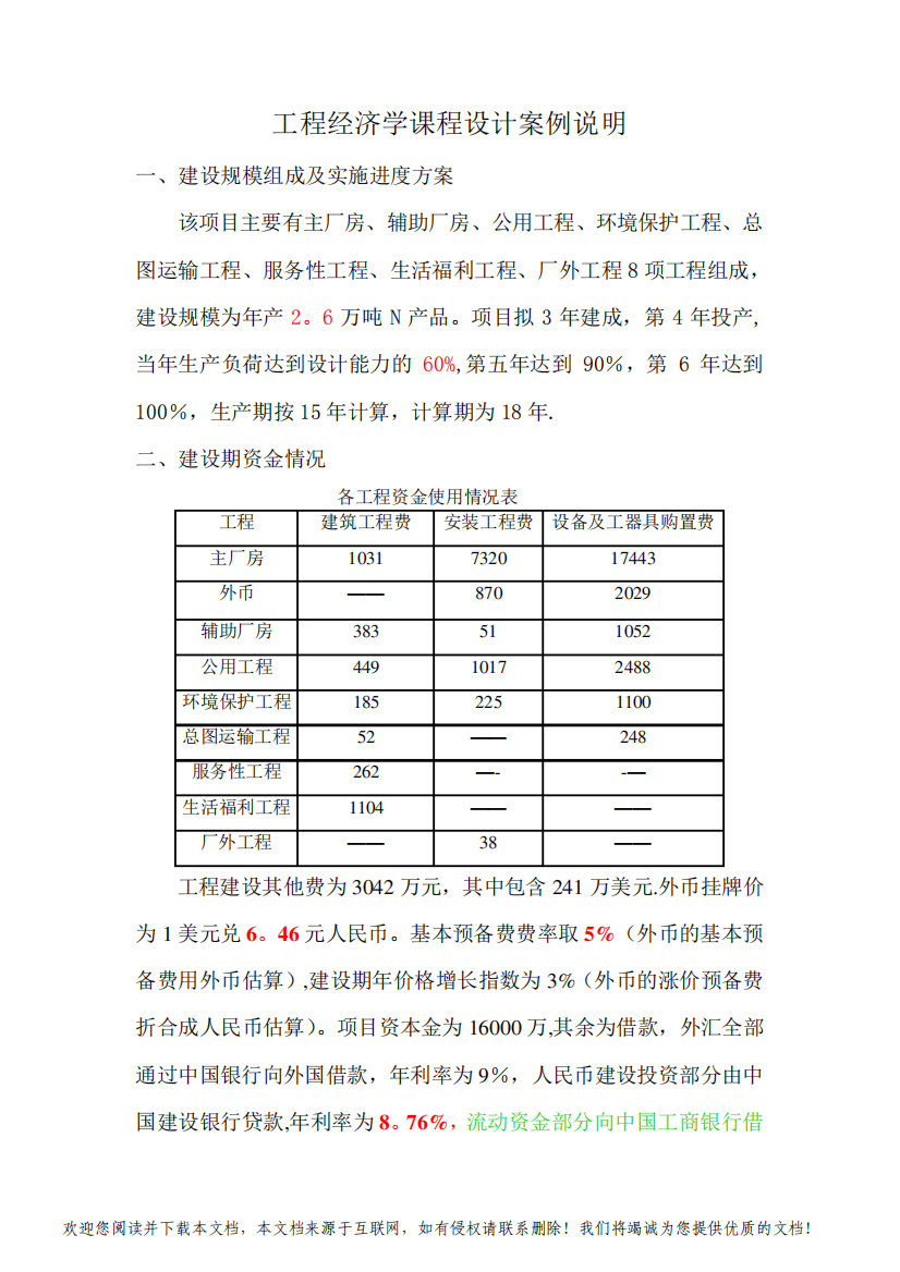 工程经济学课程设计案例