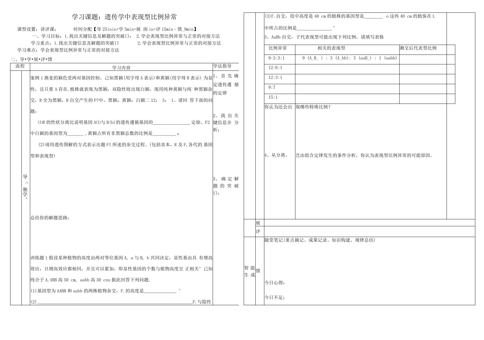 遗传因子的发现遗传学中表现型比例异常