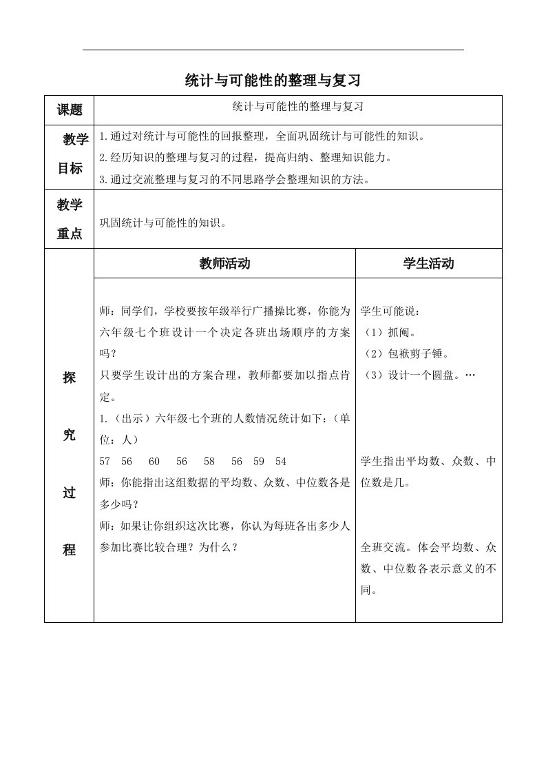 青岛版数学六上《统计与可能性的整理与复习》