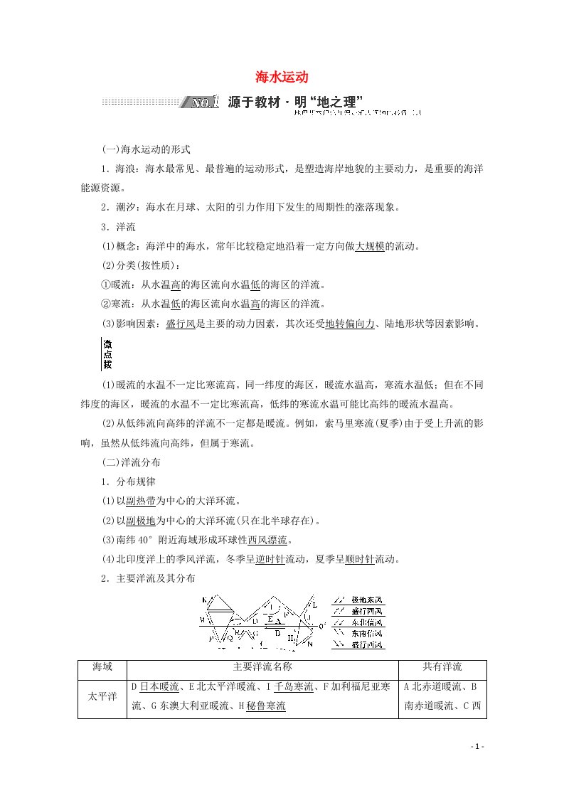 2022高考地理一轮复习第3章地球上的水第二节海水运动学案新人教版