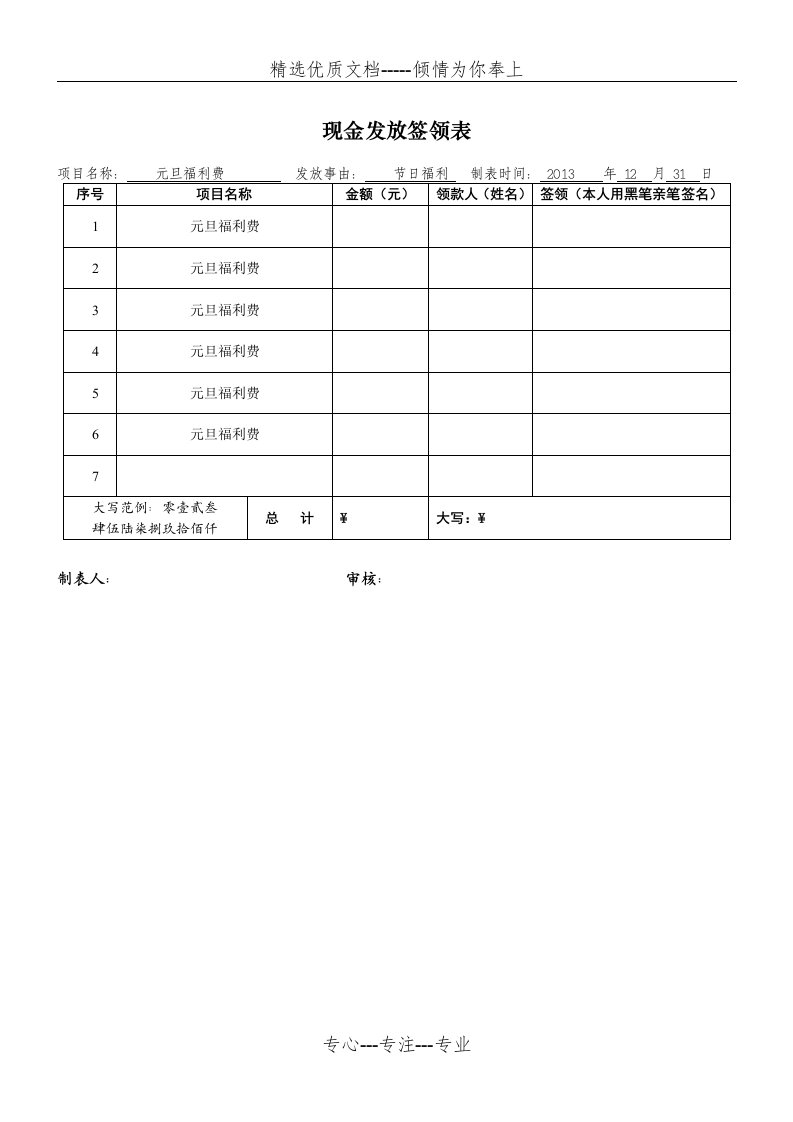 现金发放签领表(共2页)