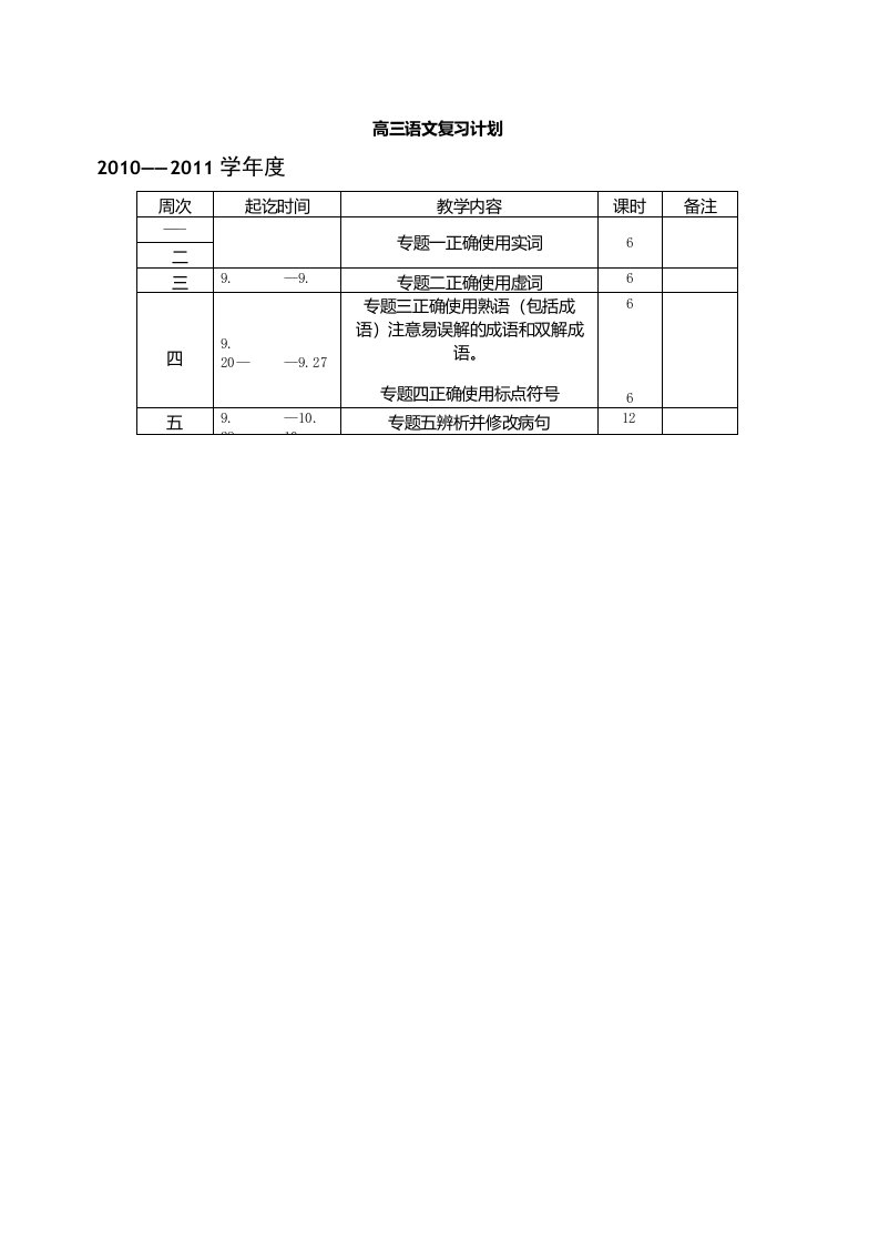 高三语文复习详细计划