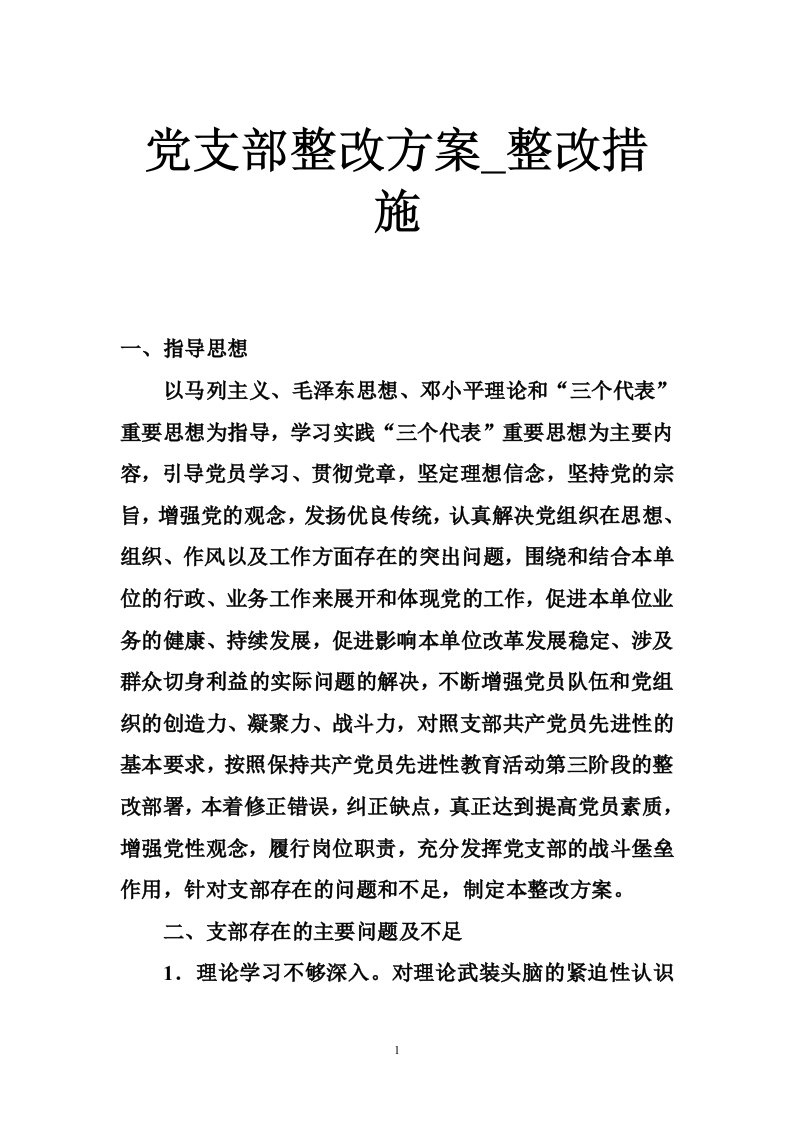 党支部整改方案