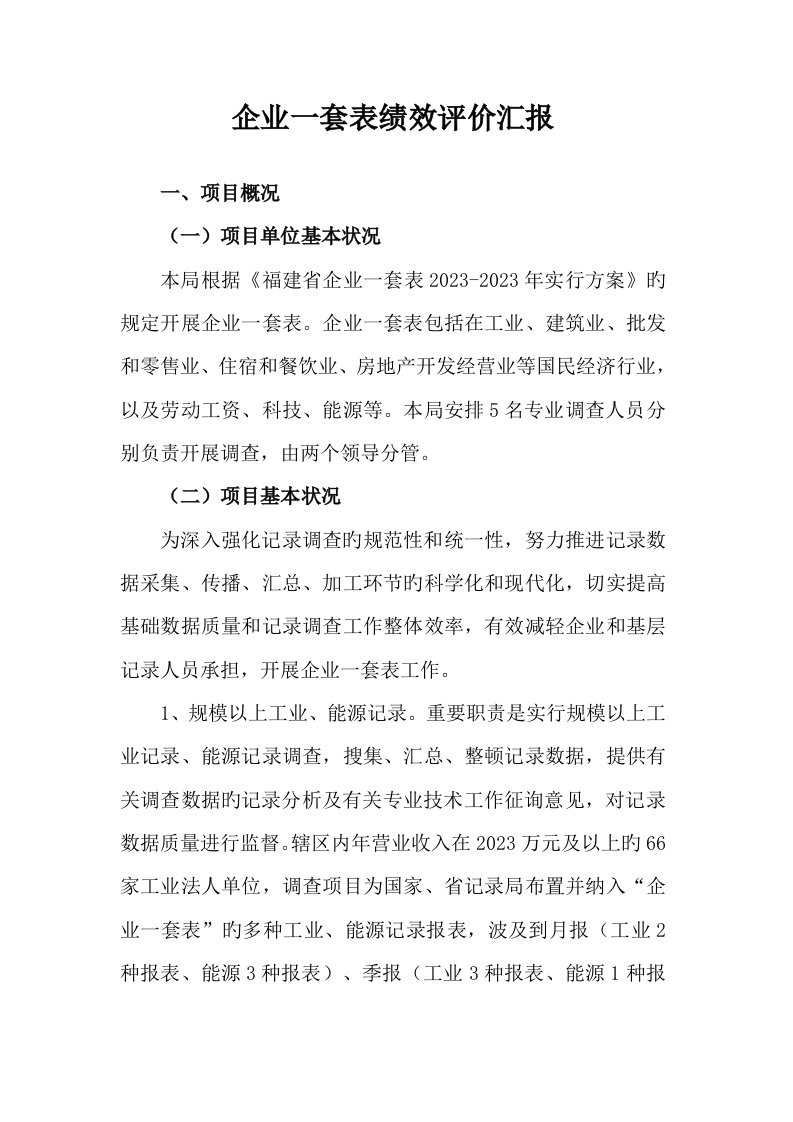 企业一套表绩效评价报告