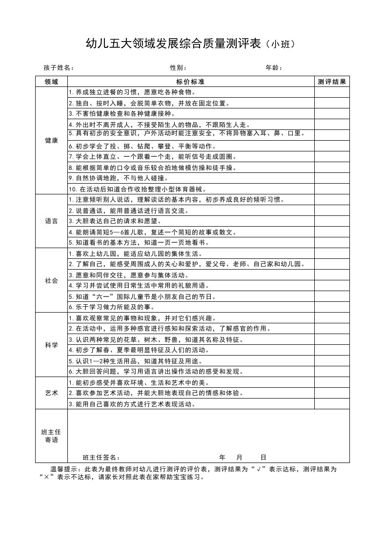 幼儿园五大领域评价表[001]