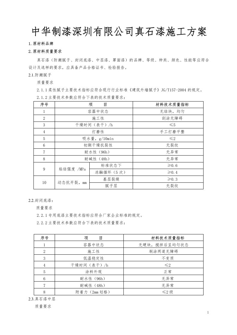 中华制漆深圳有限公司真石漆施工方案