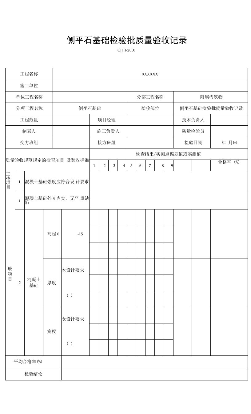 侧平石基础检验批质量验收记录（2016-7-20