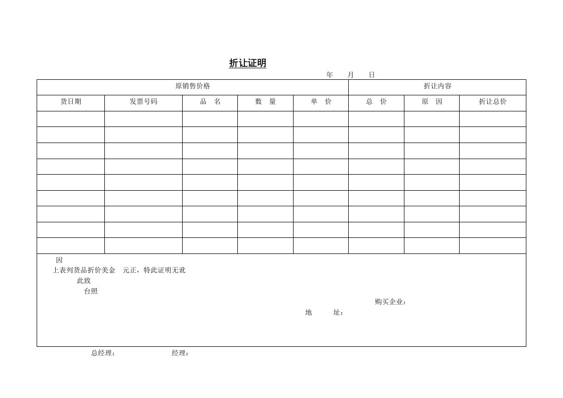 推荐-销售价格折让证明