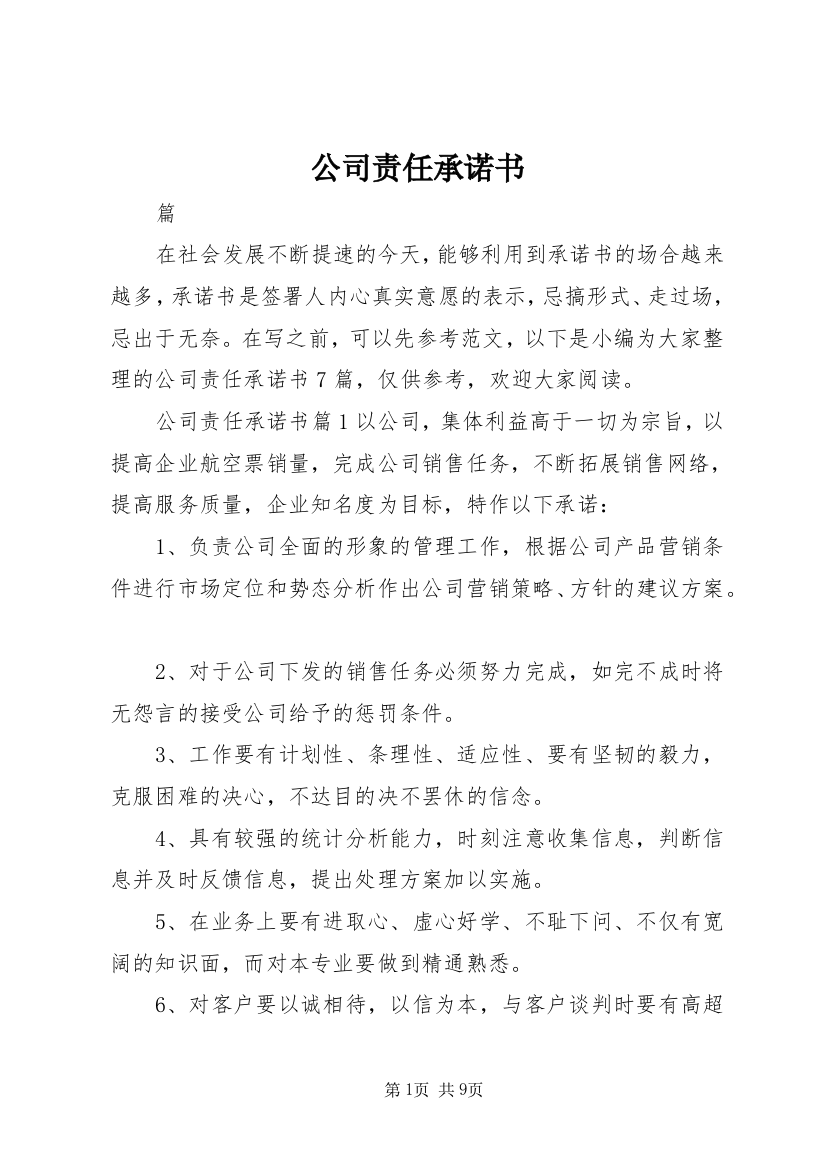 公司责任承诺书