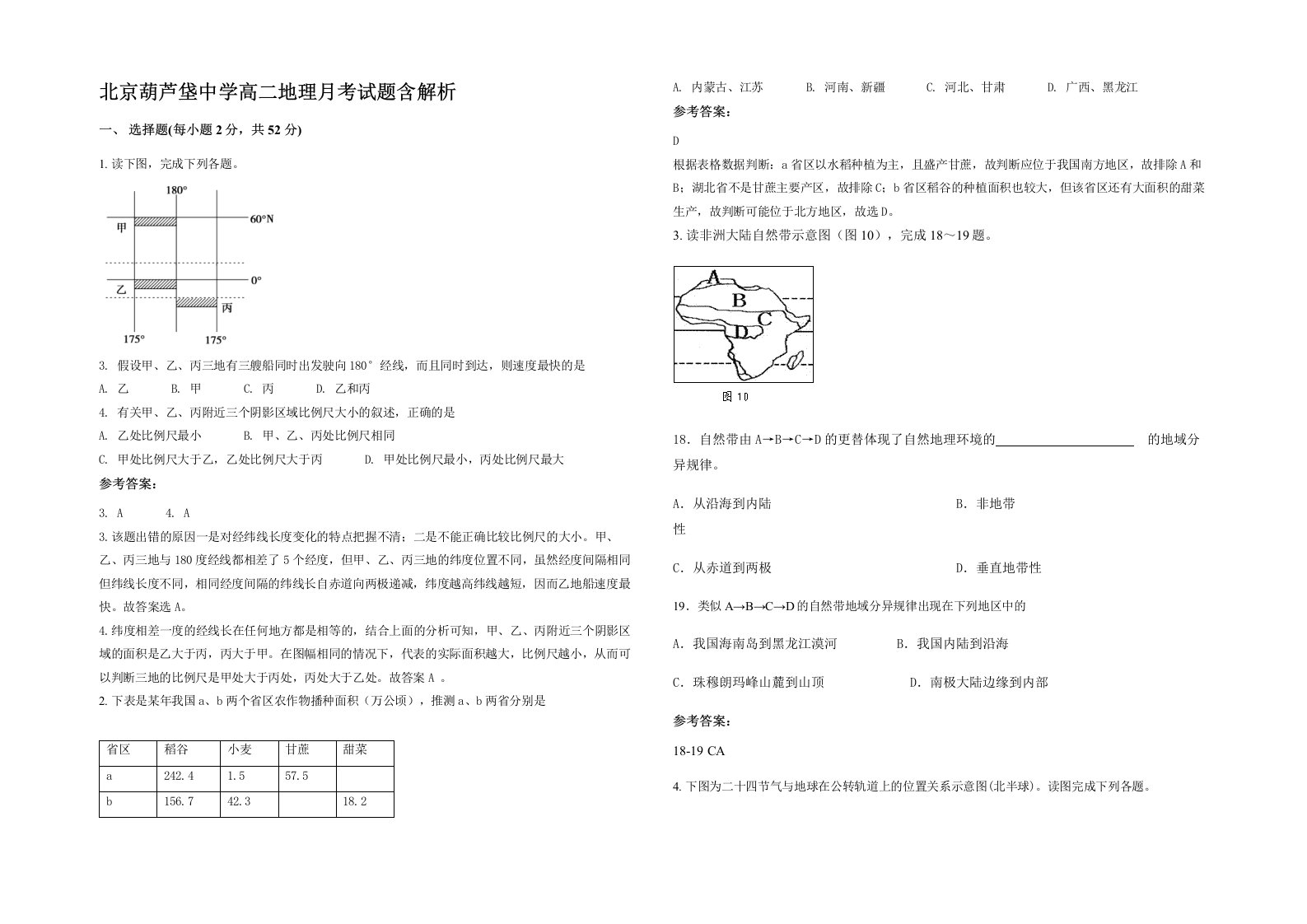 北京葫芦垡中学高二地理月考试题含解析