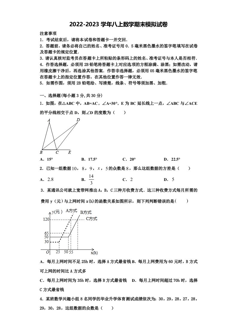 2022-2023学年湖南省数学八年级第一学期期末经典模拟试题含解析