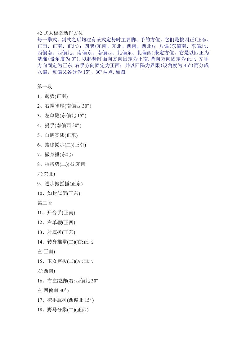 42式太极拳动作方位