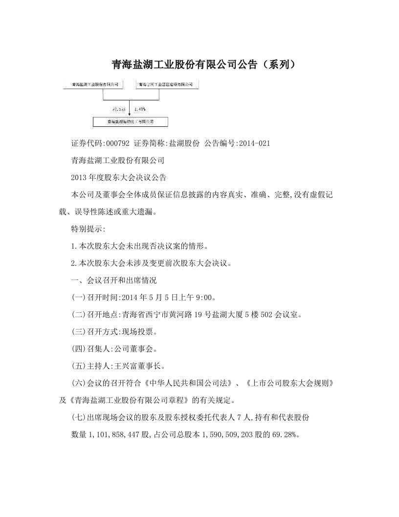 青海盐湖工业股份有限公司公告（系列）