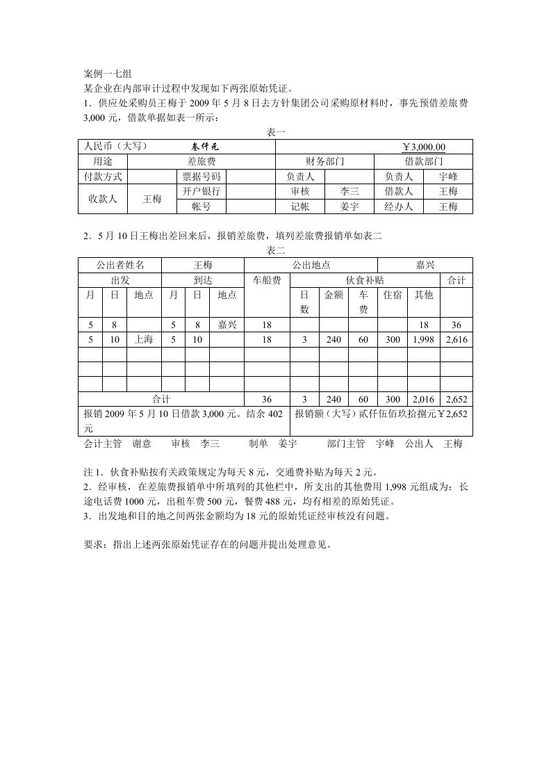 原始凭证的审核练习题