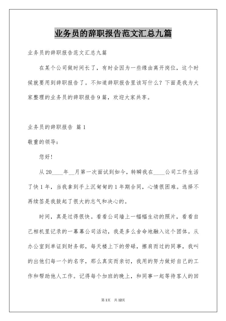 业务员的辞职报告范文汇总九篇