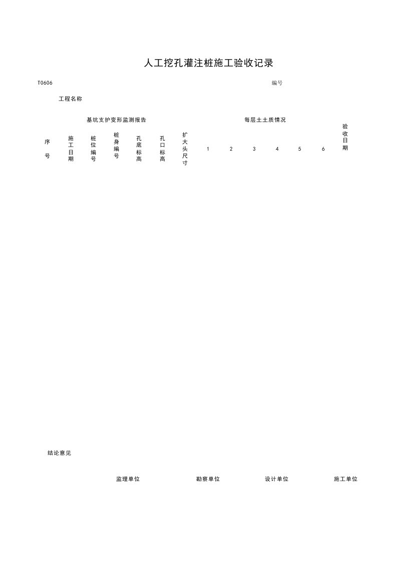 建筑工程管理-T0606人工挖孔灌注桩施工验收记录