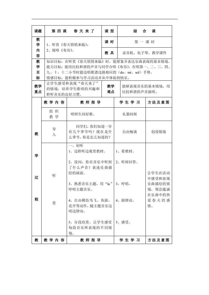 湘教版音乐二年级下册《春