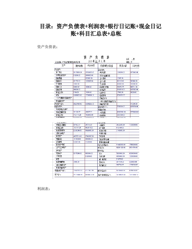 资产负债表+利润表+银行日记账+现金日记账+科目汇总表+总帐1