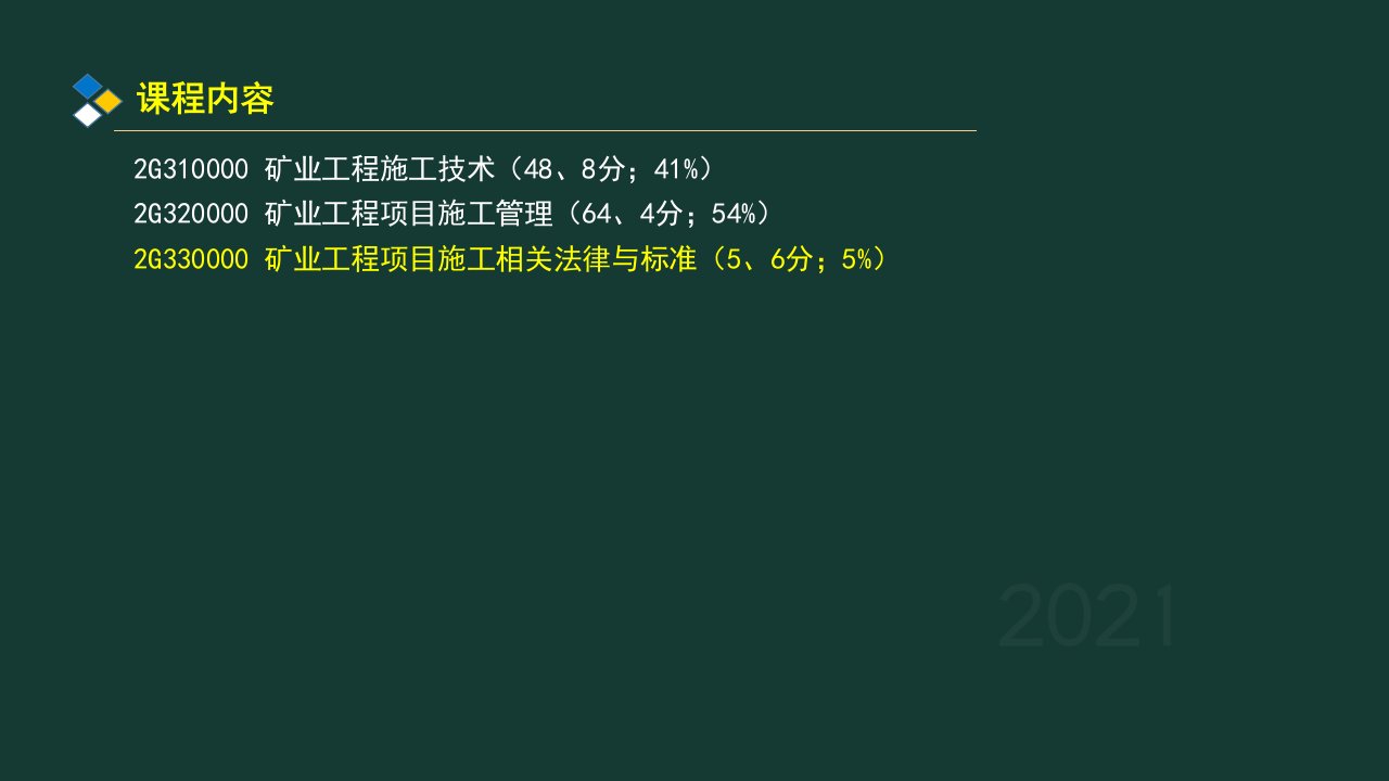 年二级建造师执业资格考试矿业讲义062G330000矿业工程项目施工相关法律与标准