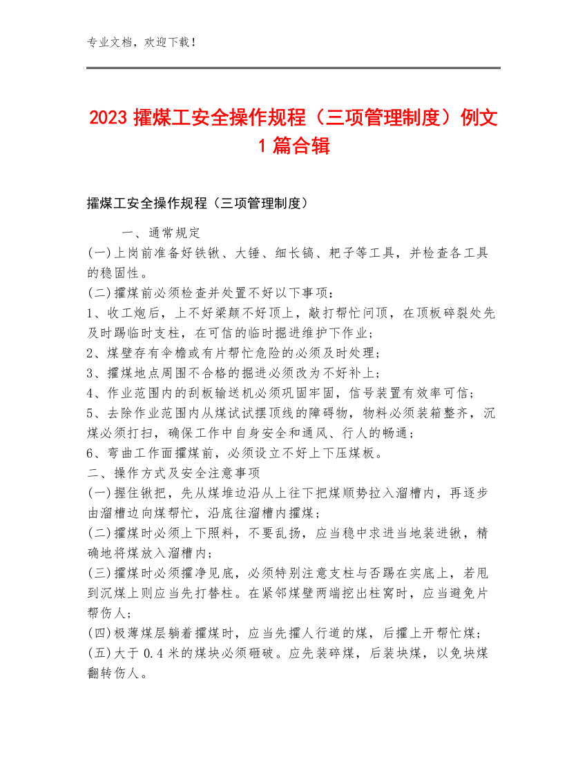 2023攉煤工安全操作规程（三项管理制度）例文1篇合辑