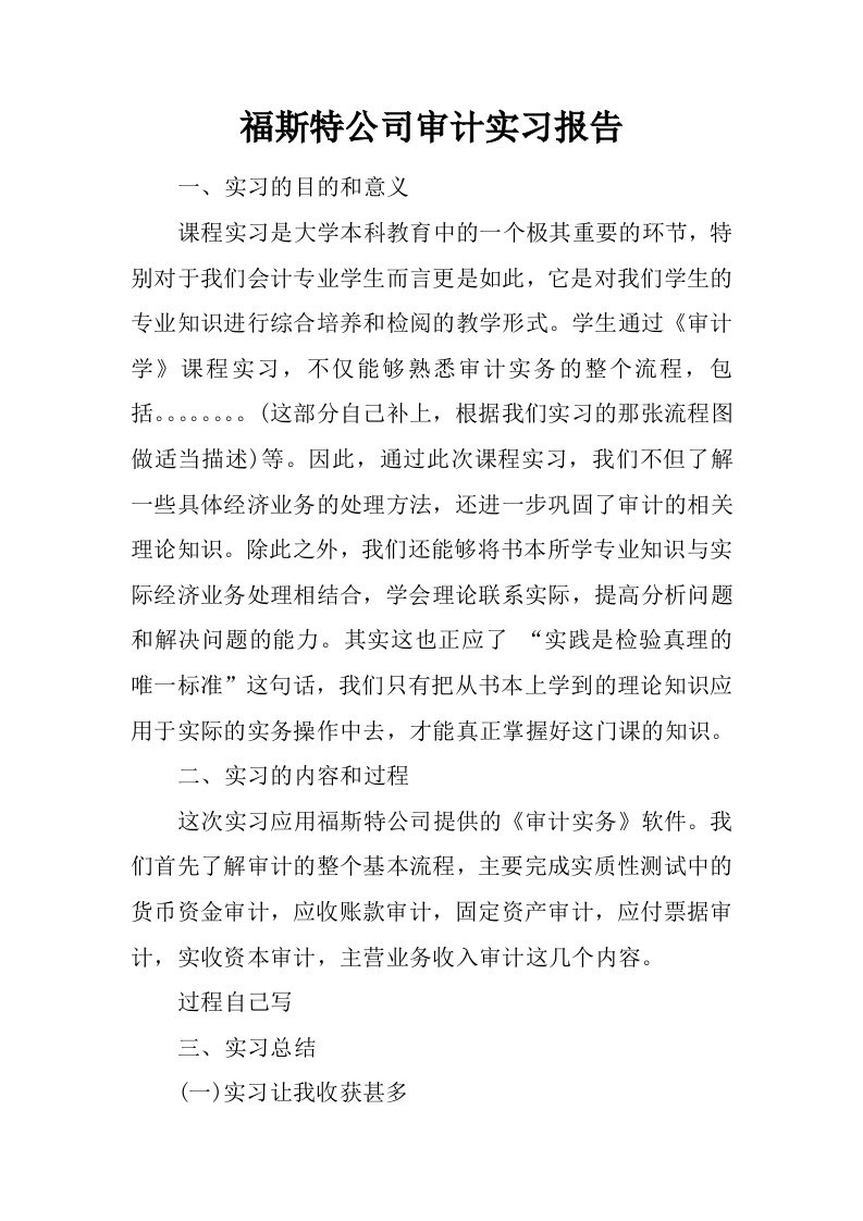 福斯特公司审计实习报告